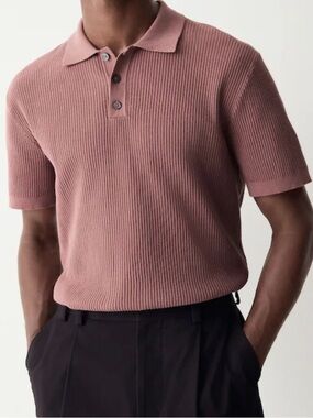 Banana Republic Mens Knit Polo Sweater Dusty Rose Mauve NWOT Size M